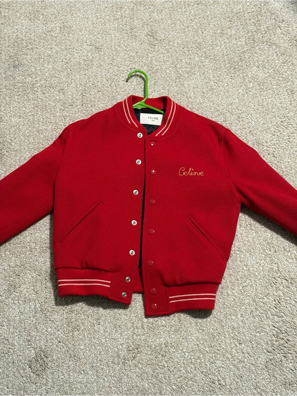 Celine Red Varsity Jacket with Gold Script - Picture 2 of 3